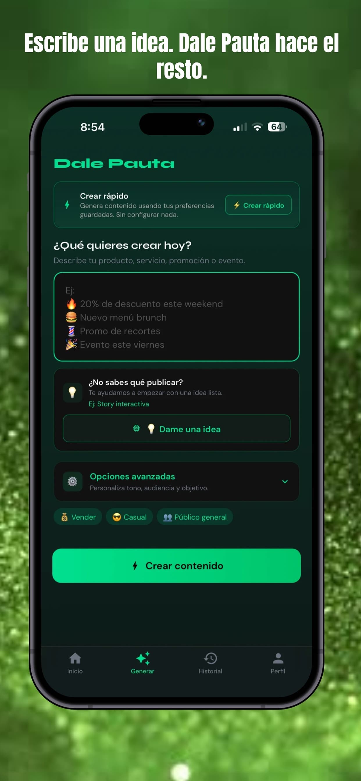 Creación de contenido a partir de una idea en Dale Pauta