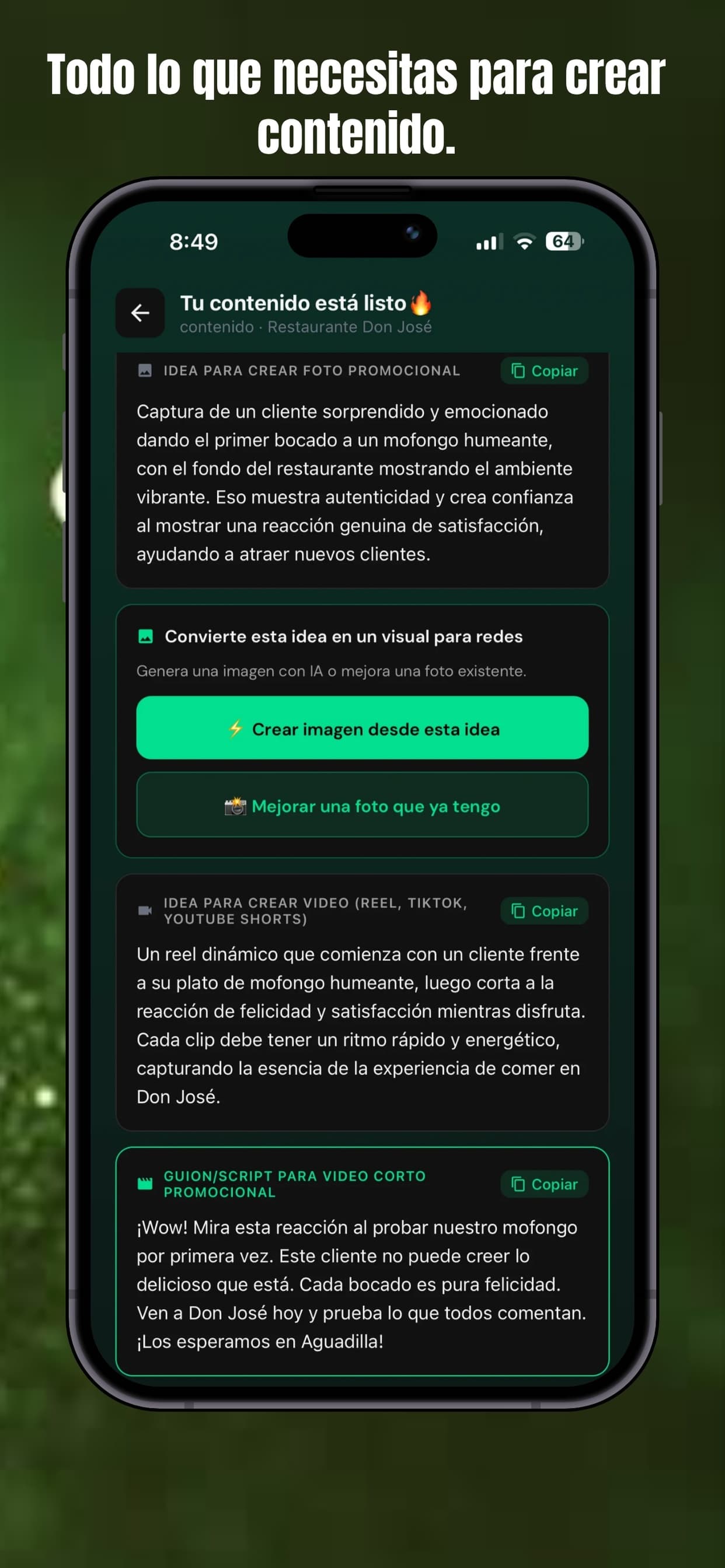 Ideas para imágenes, videos y guiones generadas por Dale Pauta